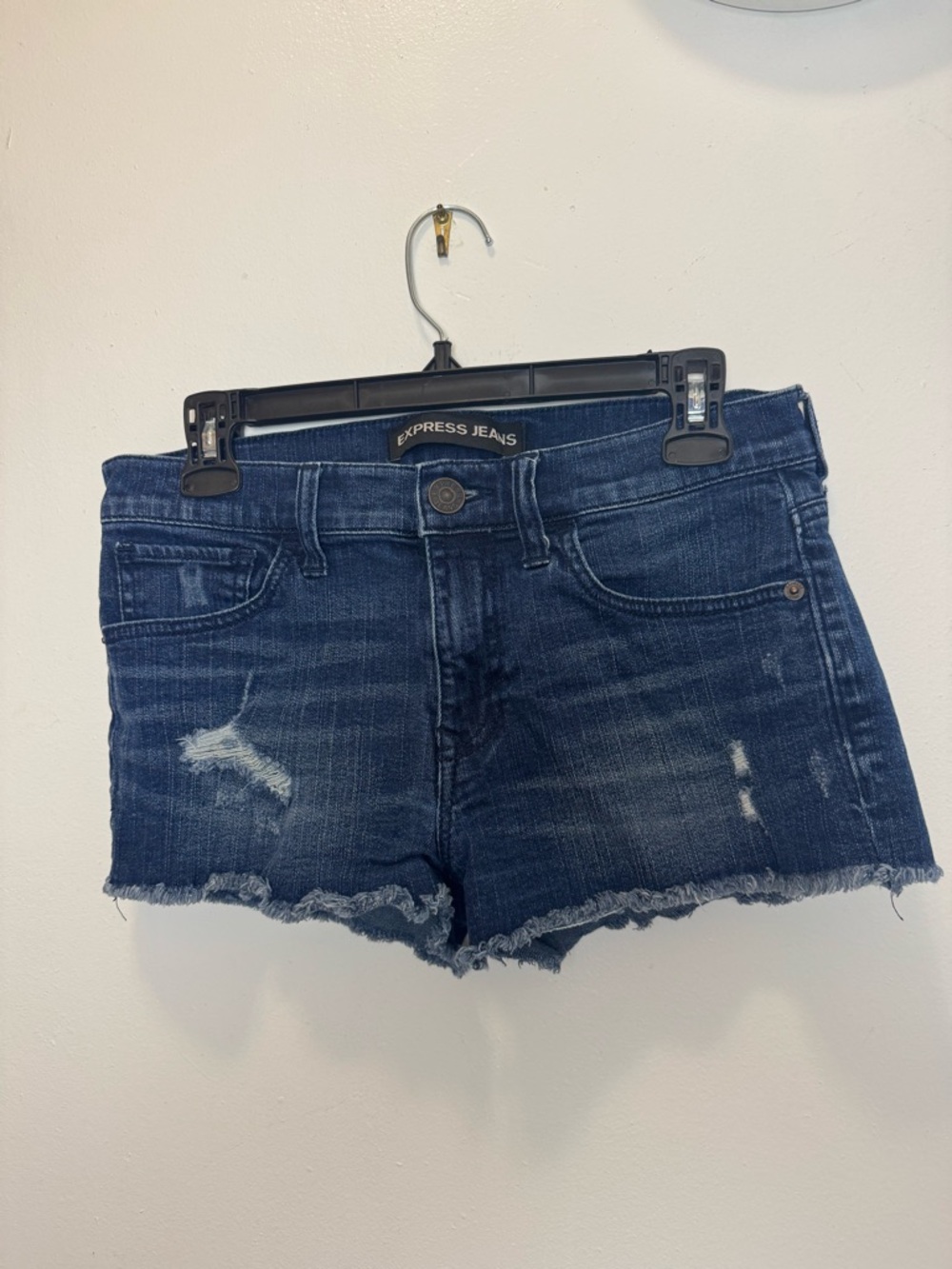 Express Dark Indigo Ripped Jean Shorts